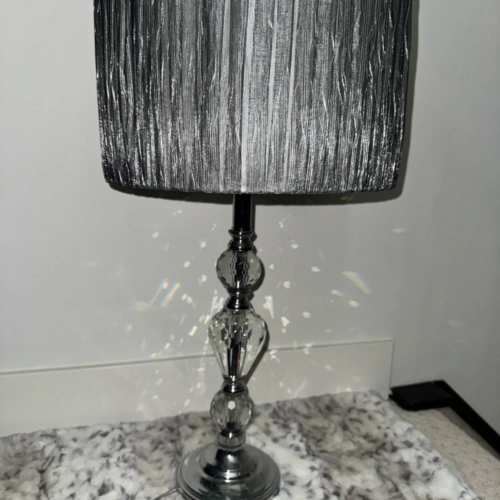 Lamp diamond base crystal large Elegant Silver Table Lamp with Textured Shade